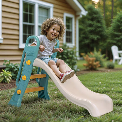 Dolu Junior Slide in Green-Yellow-White for Toddlers, Indoor-Outdoor Slide