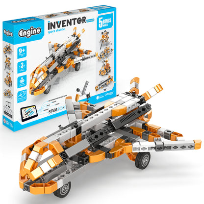 Engino Inventor Mechanics Space Shuttle 5-in-1 orange and white STEM building set with box