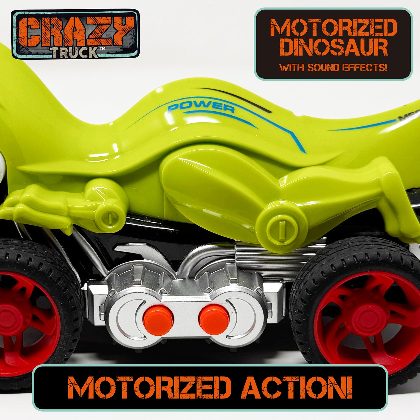 Crazy Truck Motorized Dinosaur - Roaring Green Dino Toy Vehicle for Kids 3+