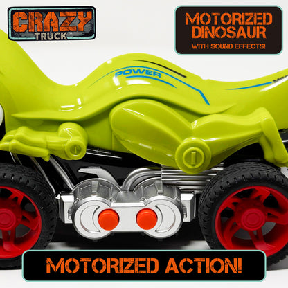 Crazy Truck Motorized Dinosaur - Roaring Green Dino Toy Vehicle for Kids 3+