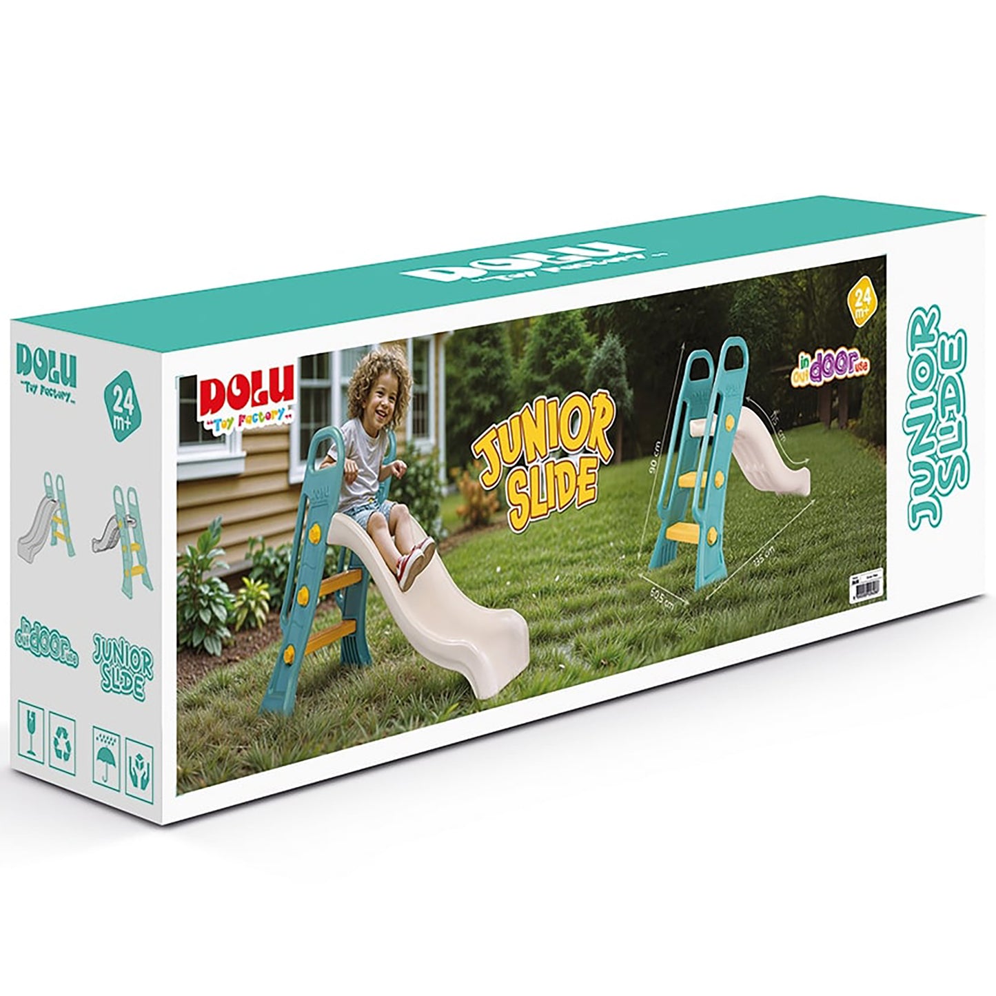 Dolu Junior Slide in Green-Yellow-White for Toddlers, Indoor-Outdoor Slide