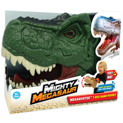 Mighty Megasaur Megahunter T-Rex Hand Puppet in green with opening mouth
