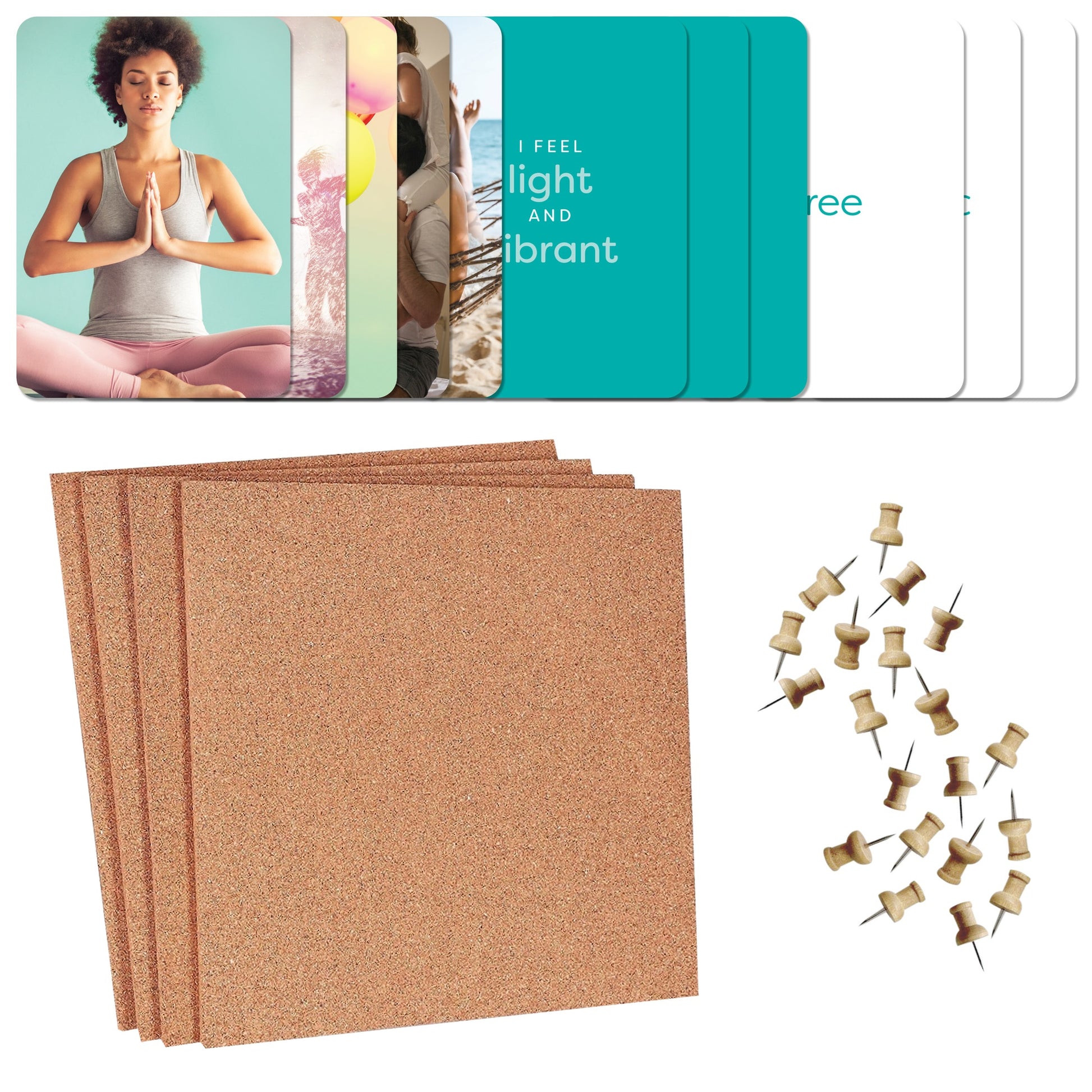 Elevate Vision Board Kit with cork boards, inspirational cards, and push pins for health and wellness