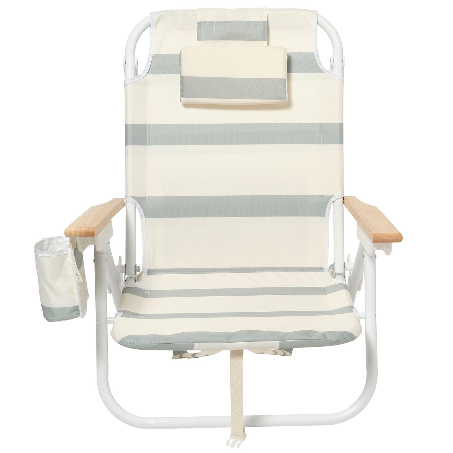 Sunnylife Deluxe Beach Chair - La Palma Sage Stripe with Cooler Bag and Drink Holder