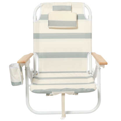 Sunnylife Deluxe Beach Chair - La Palma Sage Stripe with Cooler Bag and Drink Holder