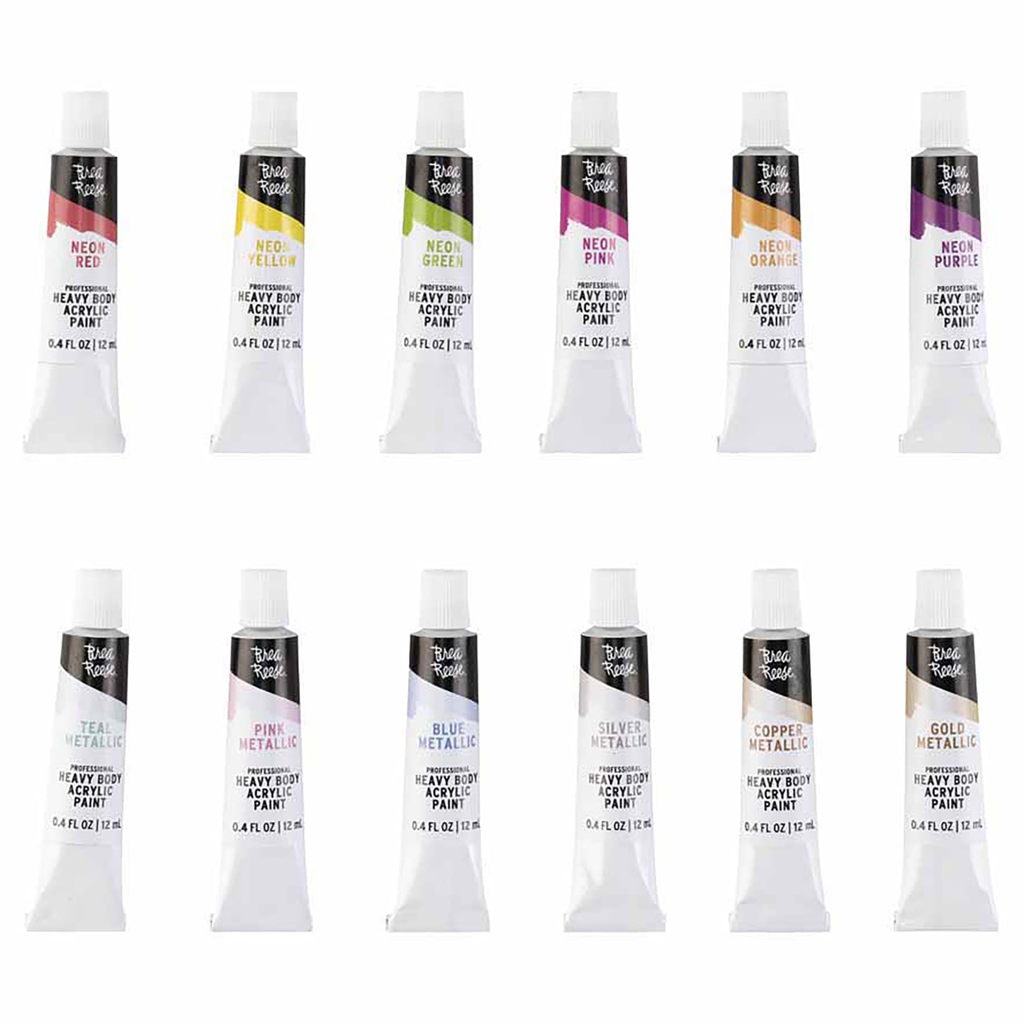 Black Rooke Professional Heavy Body Acrylic Paint set with 12 neon and metallic colors