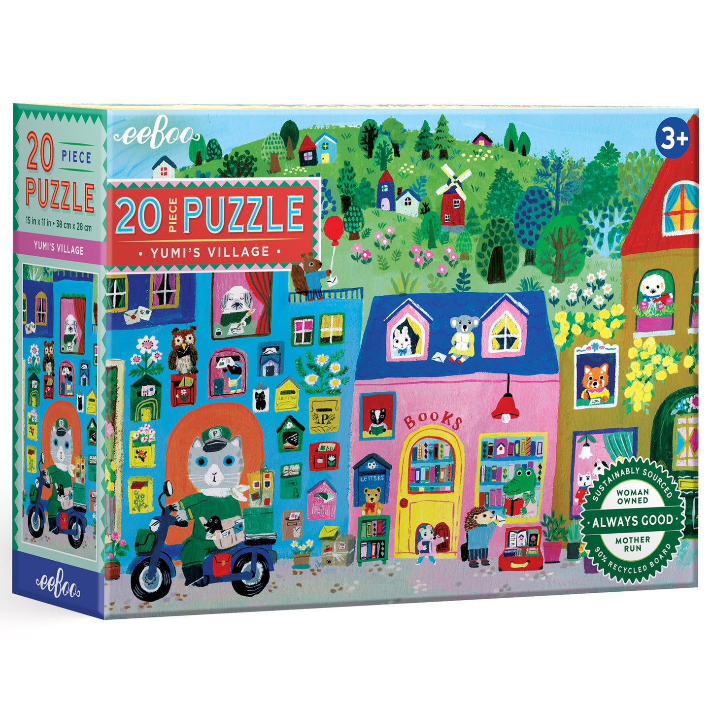eeBoo Yumi’s Village 20 pc Jigsaw Puzzle - Vibrant Town & Animal Scene