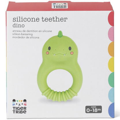 Tiger Tribe green dinosaur silicone teether with textured ring for babies ages 0-18 months
