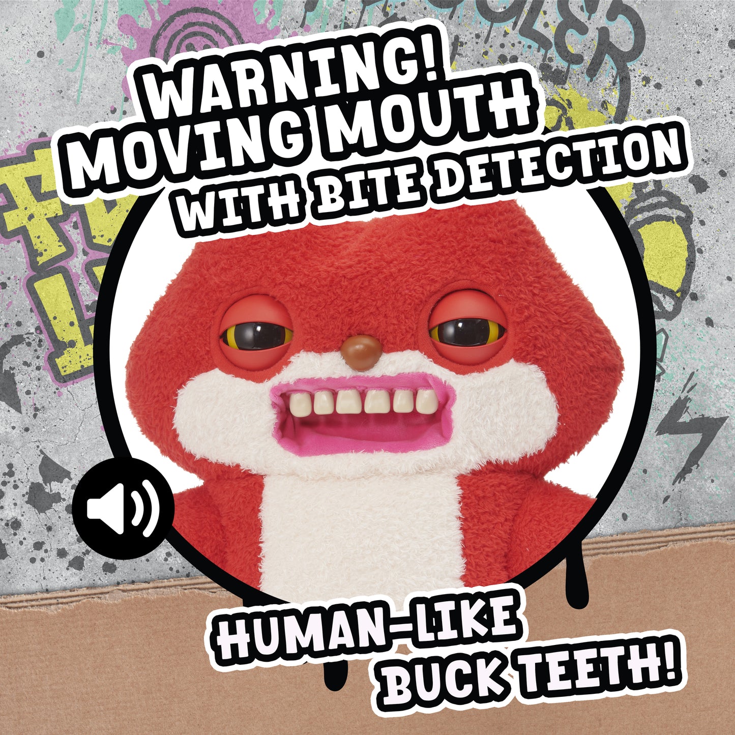 Fugglers Sketchy Squirrel red and white plush toy with buck teeth and moving mouth