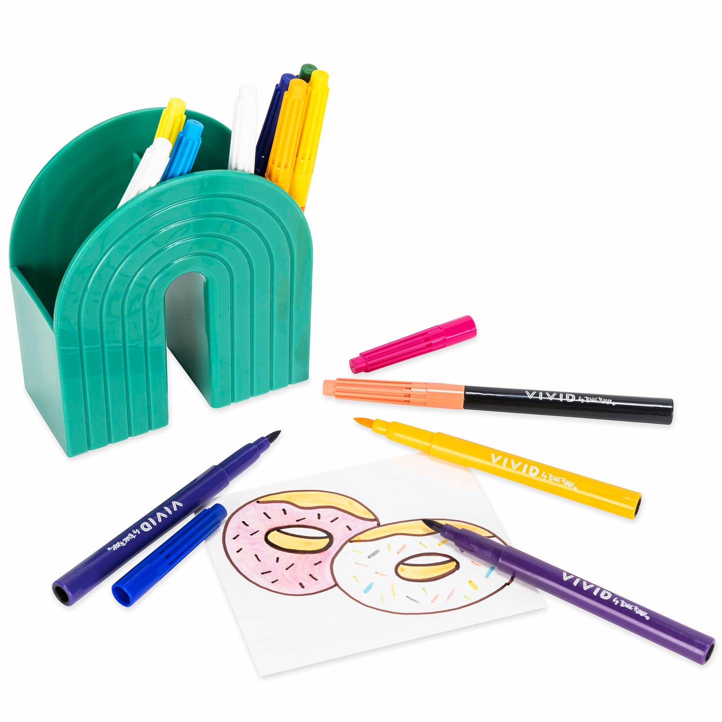 Color-Changing Markers set with turquoise organizer and sample artwork