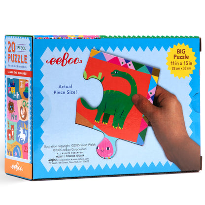 eeBoo Learn The Alphabet 20 Piece Puzzle with colorful dinosaur design and large pieces for preschoolers