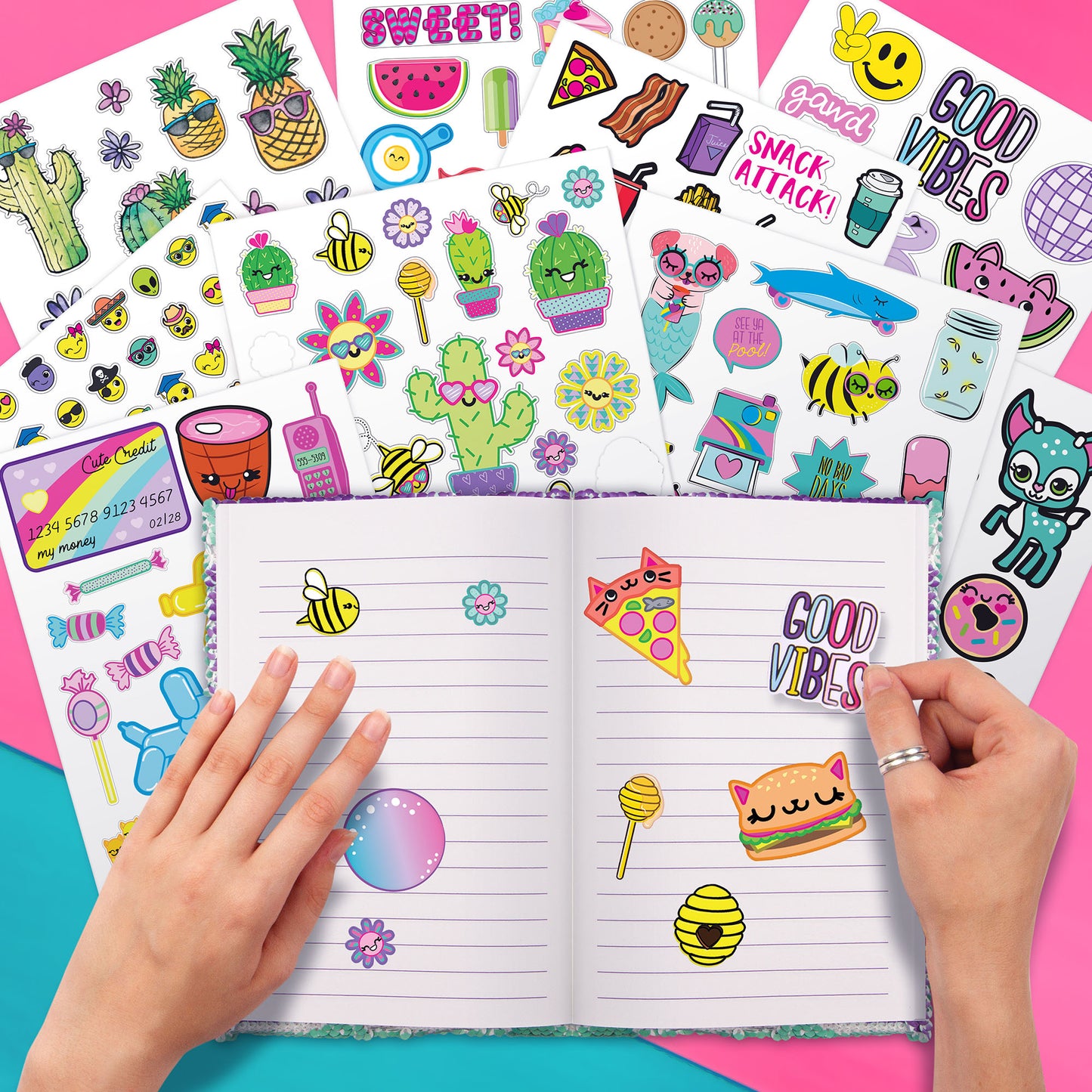 Sticker Mania 4-Pack Sticker Books - Themes Including Cute, Photoreal, Food, Animals