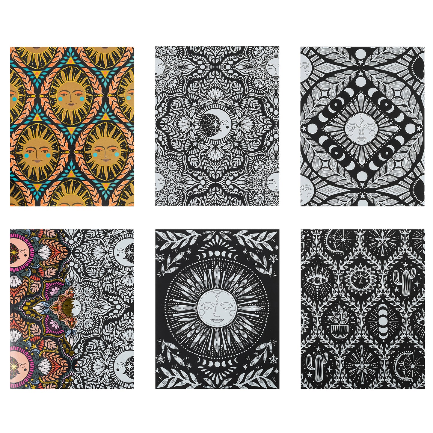 Scratch Art Paper Pad Moon & Sun with celestial designs in black, white, and gold