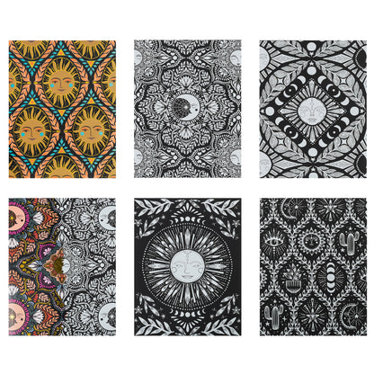 Scratch Art Paper Pad Moon & Sun with celestial designs in black, white, and gold