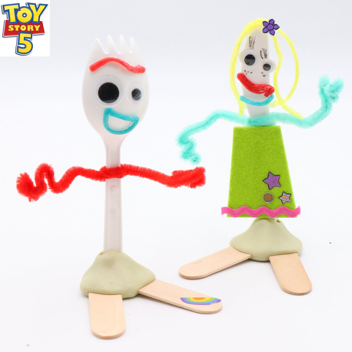 Toy Story 5 Creativity Set with customizable Forky and Karen characters with googly eyes, pipe cleaners, and wooden s...
