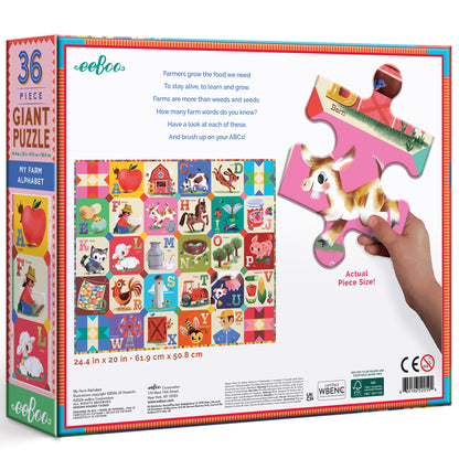 eeBoo 36 Piece Giant My Farm Alphabet Puzzle with colorful farm animals and letters