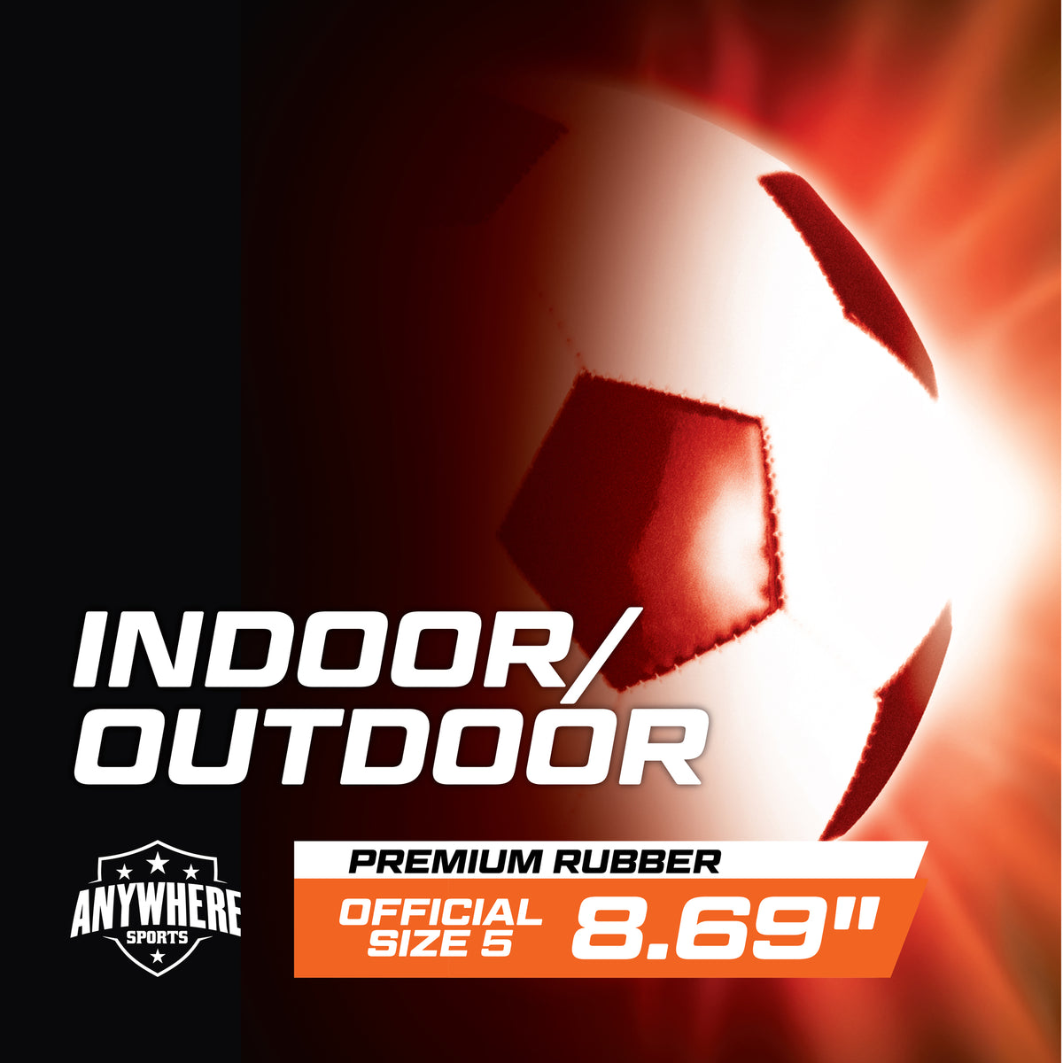 Anywhere Sports LED Soccer Ball Size 5, red and white with glowing lights, 8.7 inches