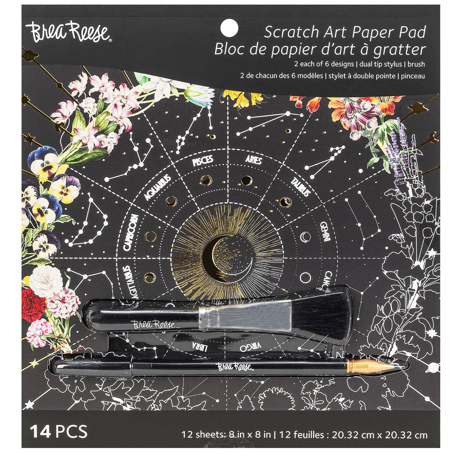 Scratch Art Paper Pad Whimsical Celestial with dual tip stylus and brush