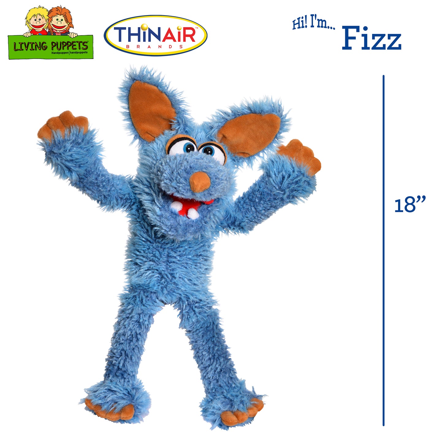 Living Puppets Handmade Fizz The Blue Dog Plush Hand Puppet