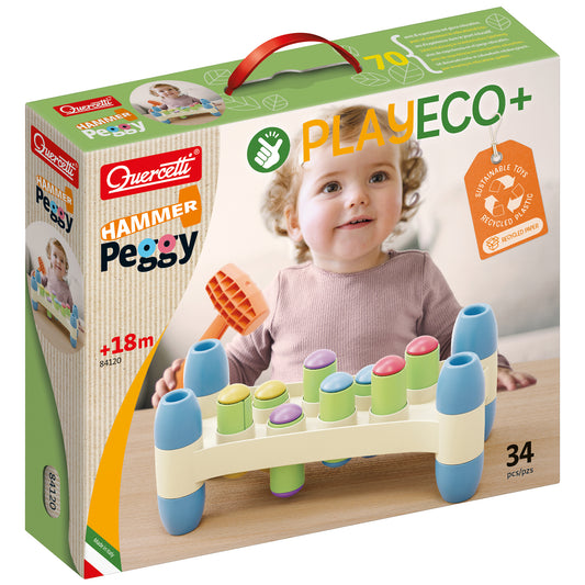 Quercetti PlayEco+ Hammer Peggy - Colorful Peg Pounding Toy
