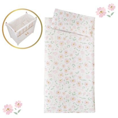 509 Crew Little Flora wooden doll cabinet bed with pink floral bedding set