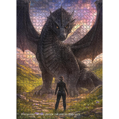 Eurographics Fourth Wing Violet Meets Tairn 1000 piece puzzle featuring dragon and figure