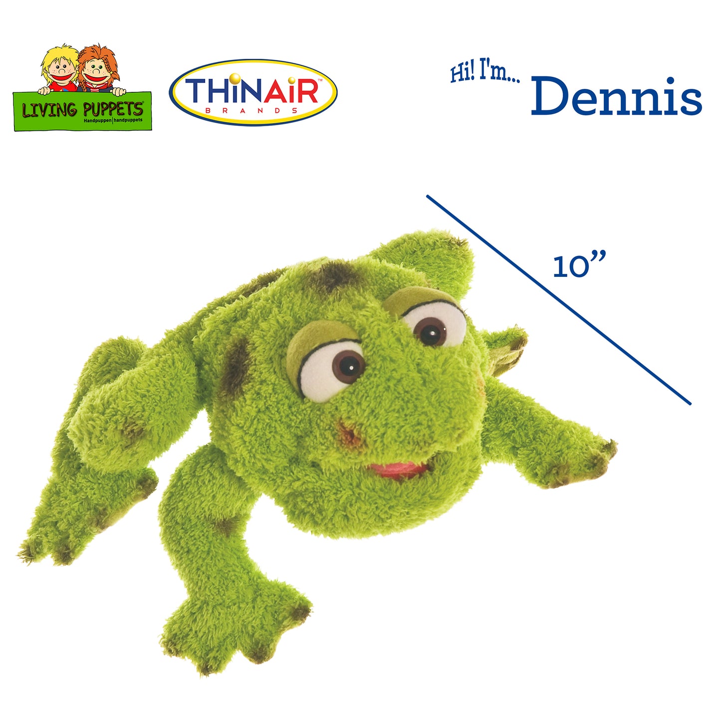 Living Puppets Dennis The Green Frog - 10" Plush Hand Puppet