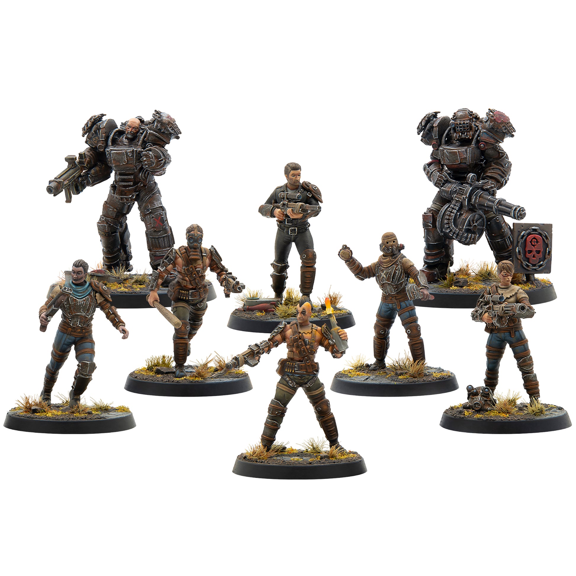 Fallout Miniatures Wasteland Raiders Core Box with painted plastic figures including power armor and human characters