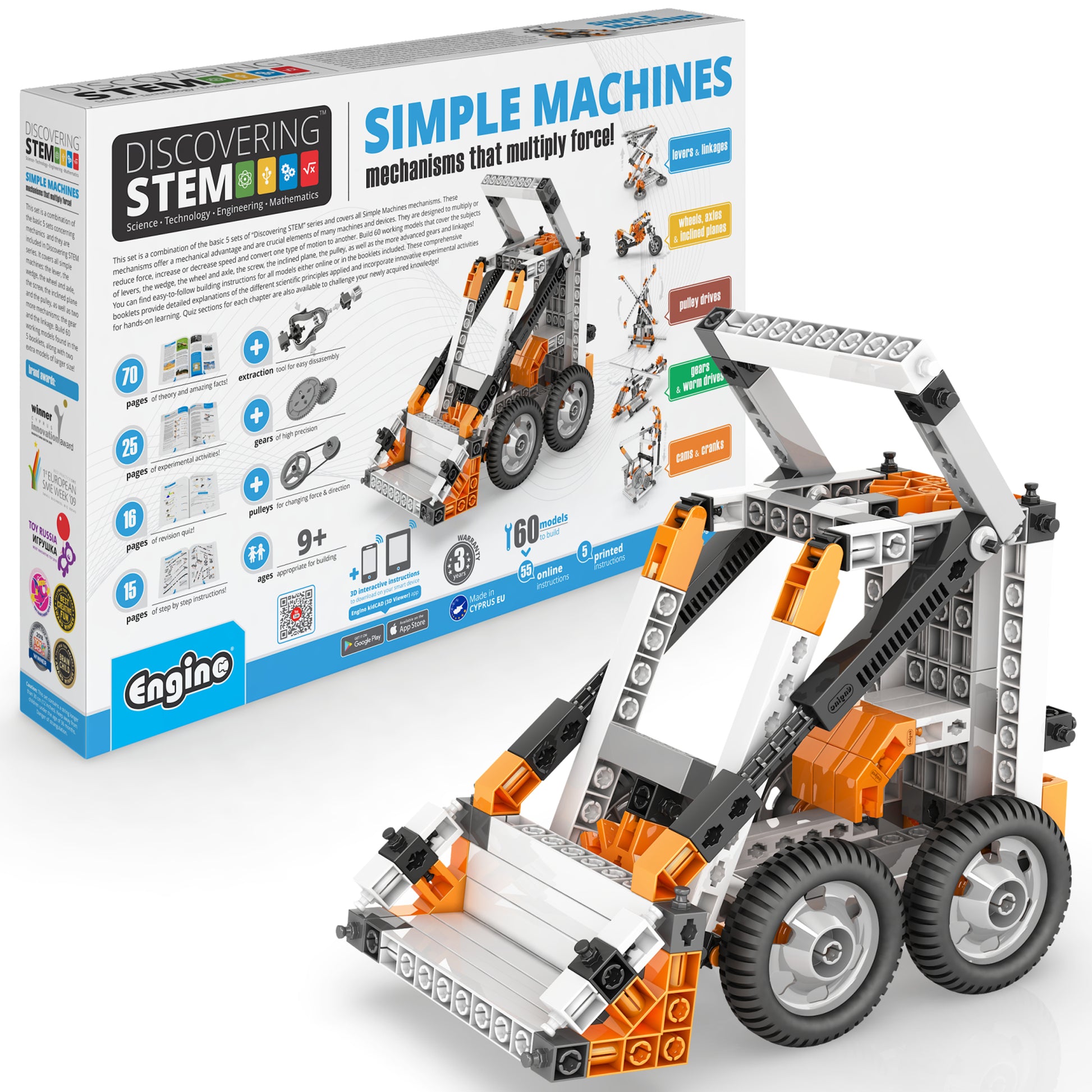 Engino Discovering STEM Simple Machines building set with orange and white construction models including wheeled vehi...