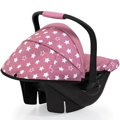 Bayer Design Deluxe Car Seat pink with white stars pattern and black handle