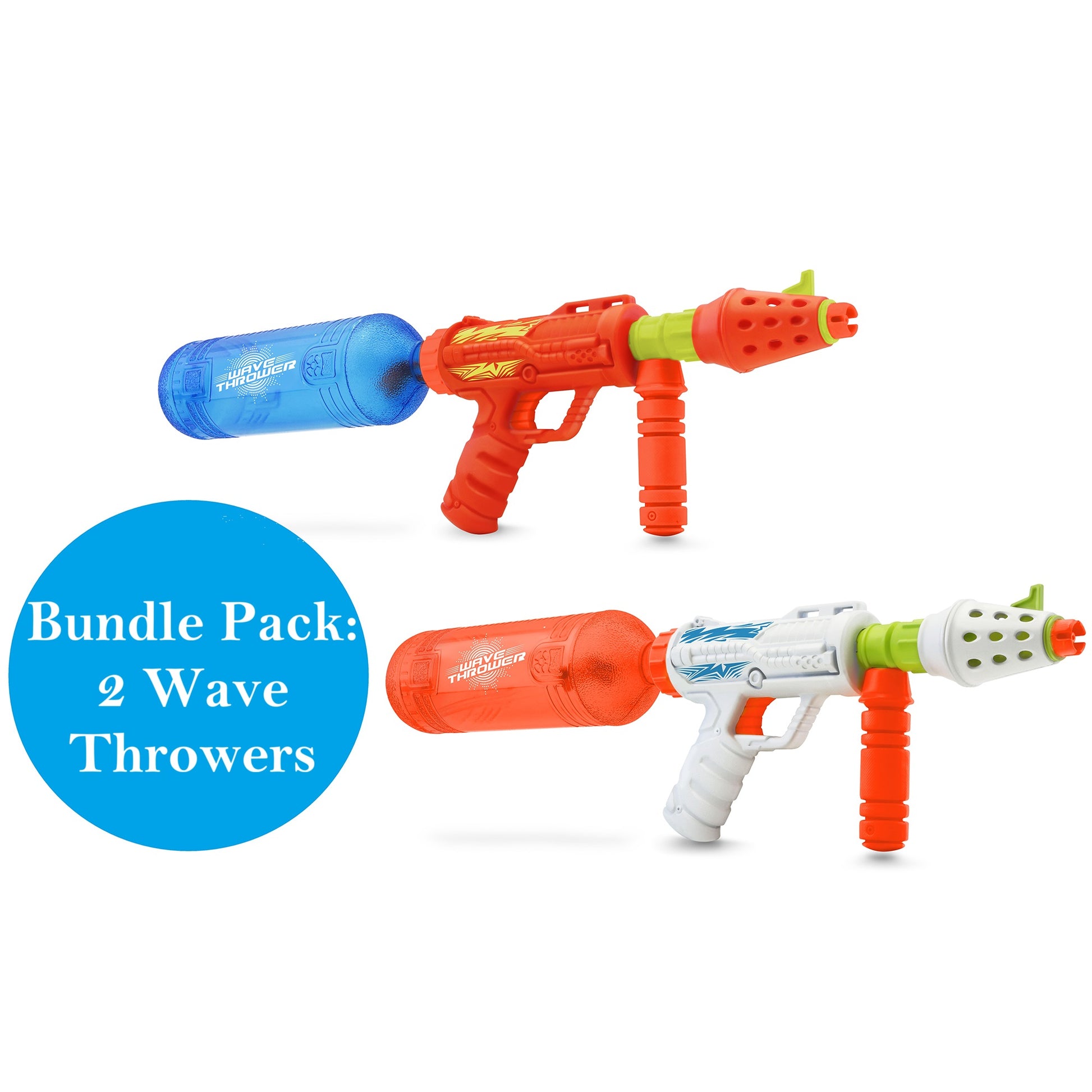 Wave Thrower Water Blaster Twin Pack - Red and white water guns with blue water bottles