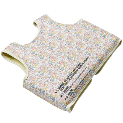 Float Vest 3-6 Into the Garden ditsy floral pattern with pink, yellow, and blue flowers