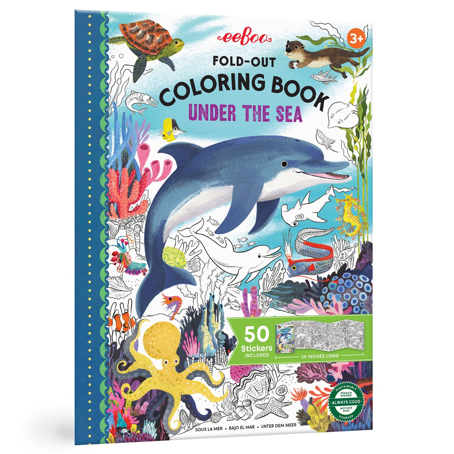 eeBoo Under The Sea Giant Fold-Out Coloring Book with 50 Stickers