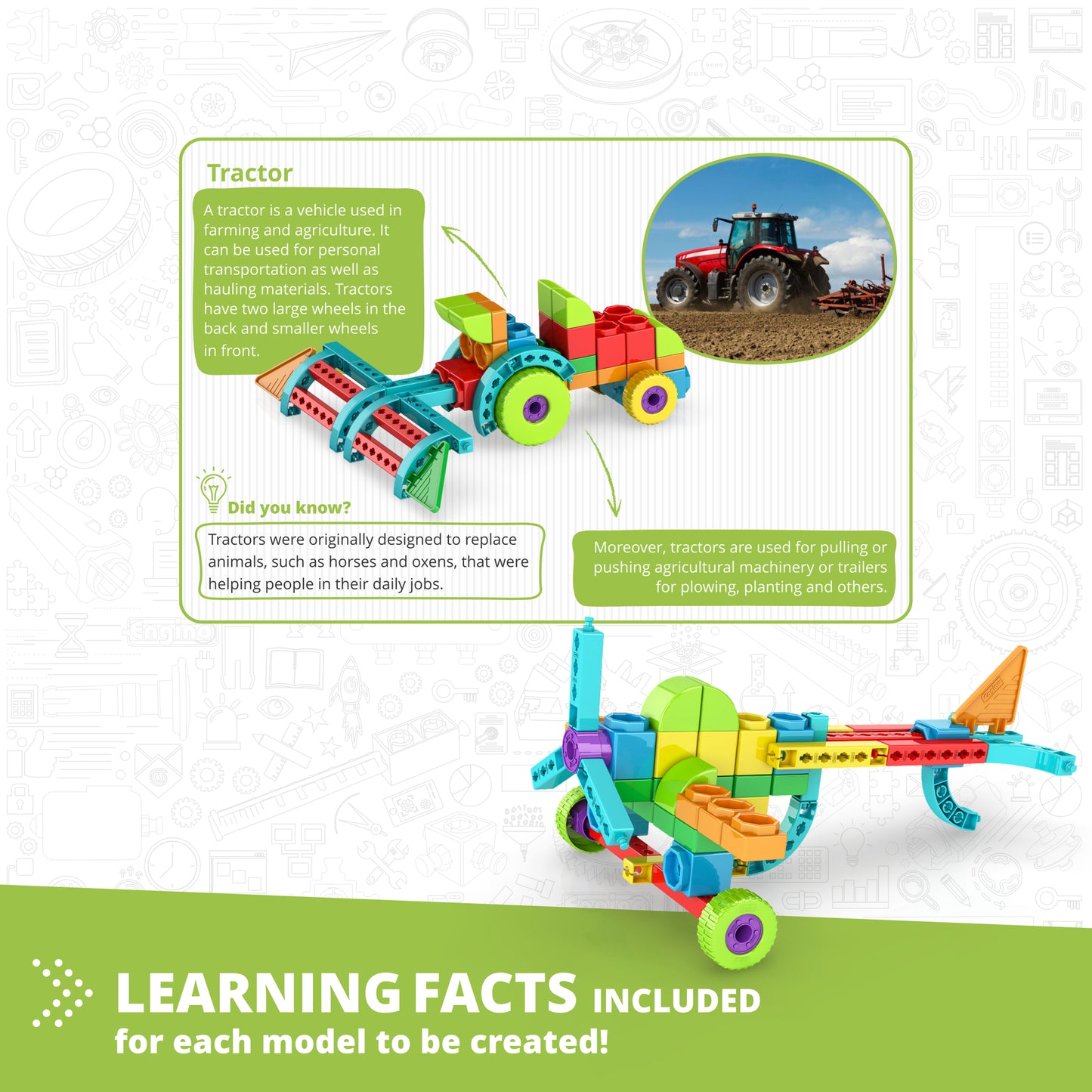 Engino Qboidz Farm Tractor 10-Model Building Set - STEM Learning Toy for Kids 4+