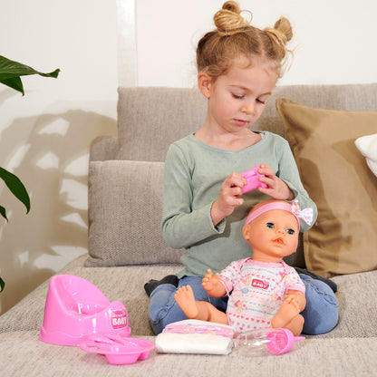 Simba Toys 17" Drink & Wet Baby Doll with Pink Heart Onesie & Accessories