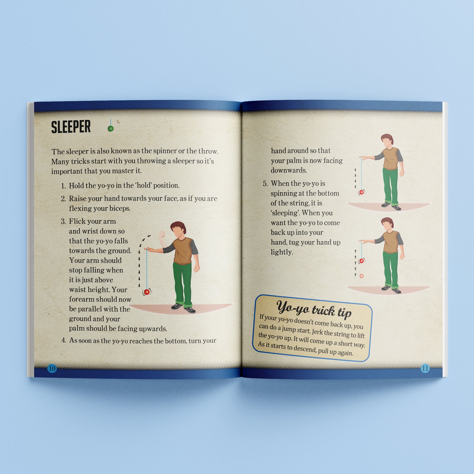 Hinkler Retro Box Learn Yoyo instruction manual showing sleeper trick techniques
