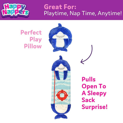 Happy Nappers Blue Shark pillow transforms into sleepy sack, perfect play pillow for kids
