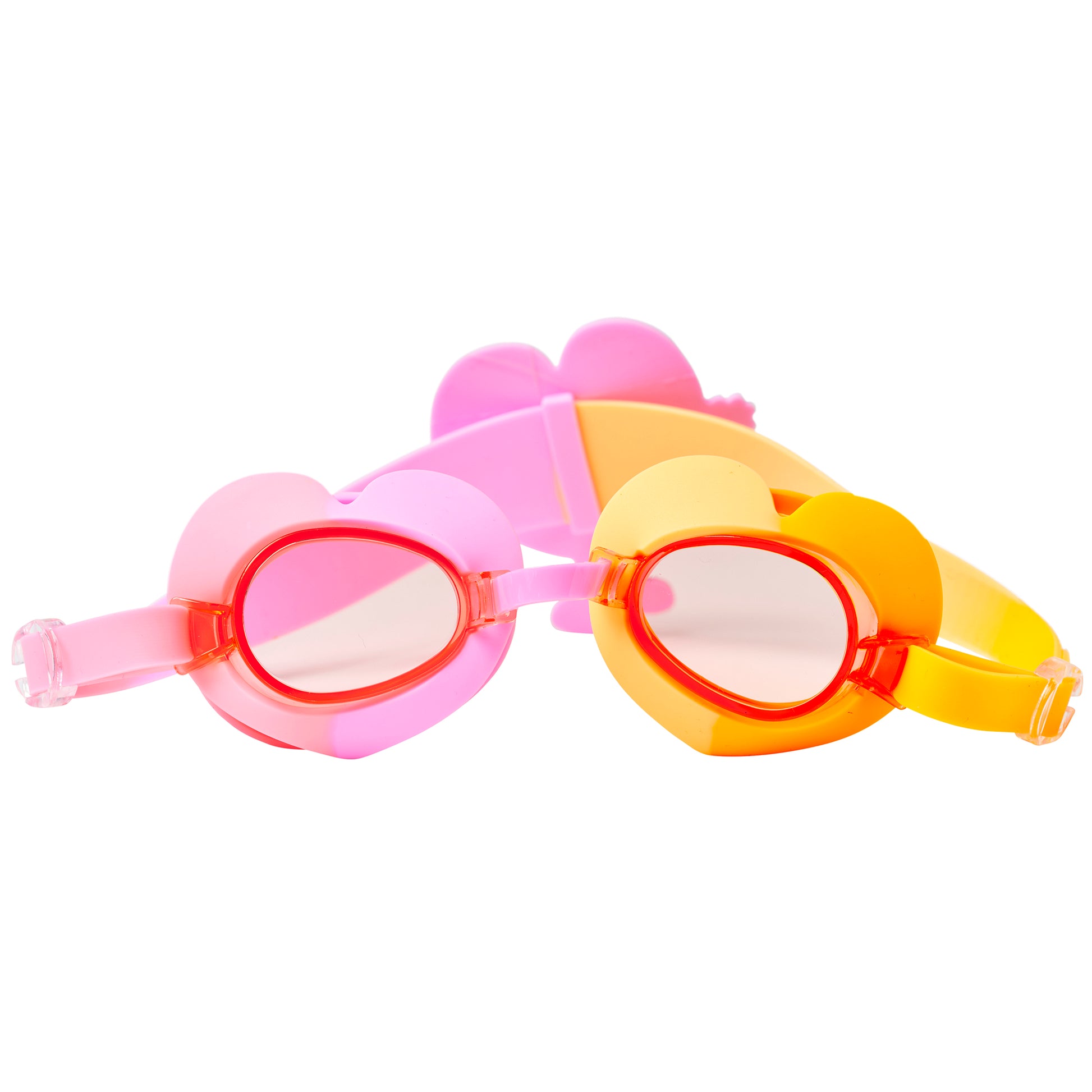 Poppy the Peach Swimming Goggles in pink and yellow with red frames