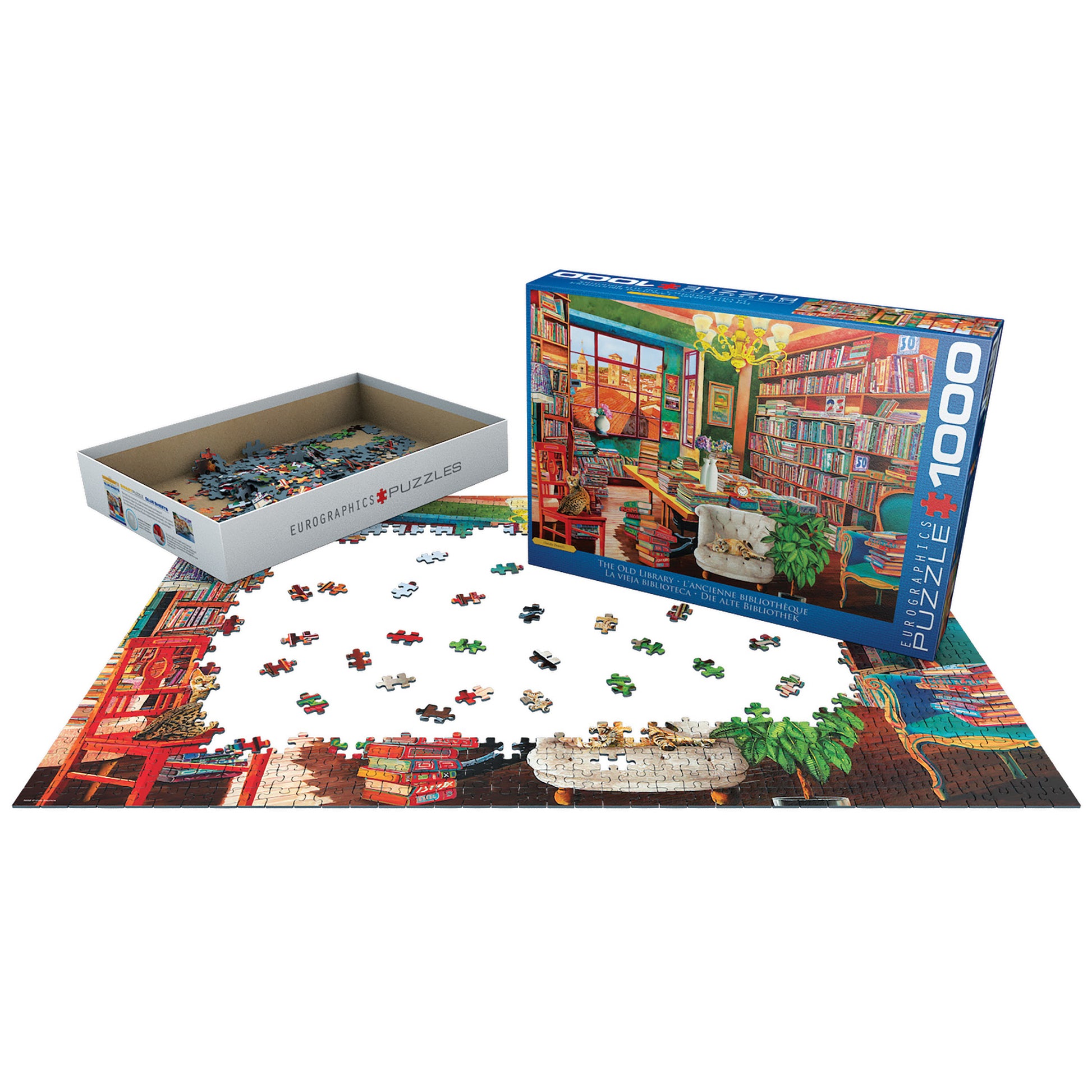 Eurographics The Old Library 1000 Piece Puzzle with colorful bookroom scene, featuring red walls and green plants