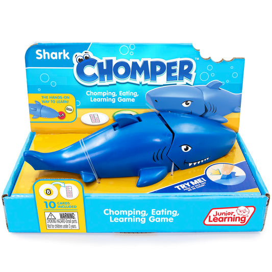 Shark Chomper blue interactive learning game toy by Junior Learning with cards included
