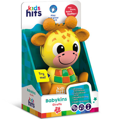 Kids Hits Babykins Giraffe yellow toy with brown ears, colorful blocks, light-up buttons and sounds