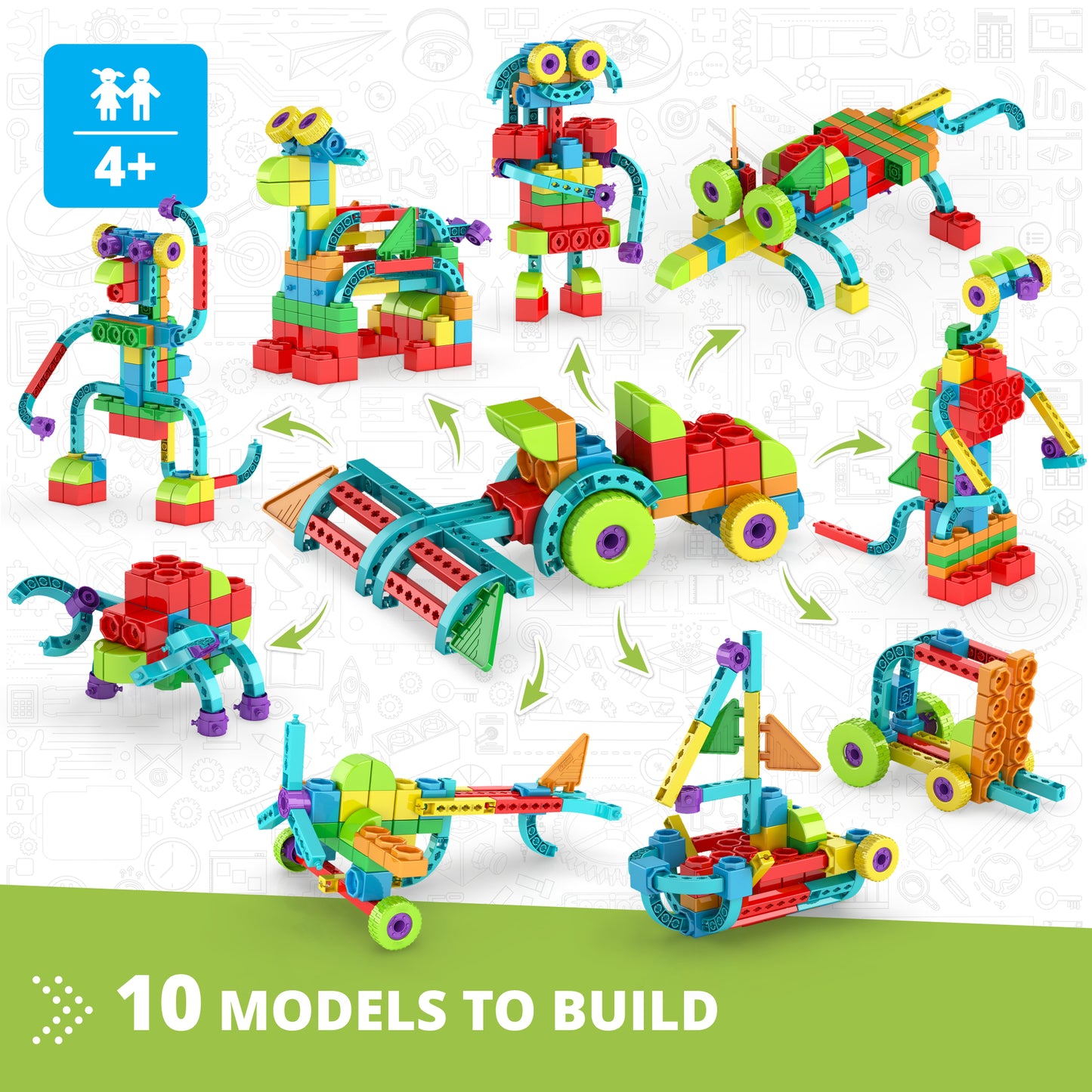 Engino Qboidz Farm Tractor 10-Model Building Set - STEM Learning Toy for Kids 4+