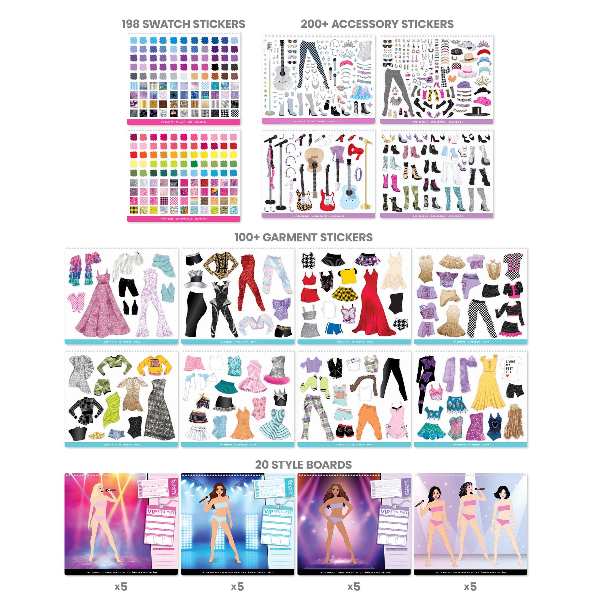Sticker Stylist Fashion Set: Live in Concert with 198 swatch stickers, 200+ accessories, 100+ garments, and 20 style ...