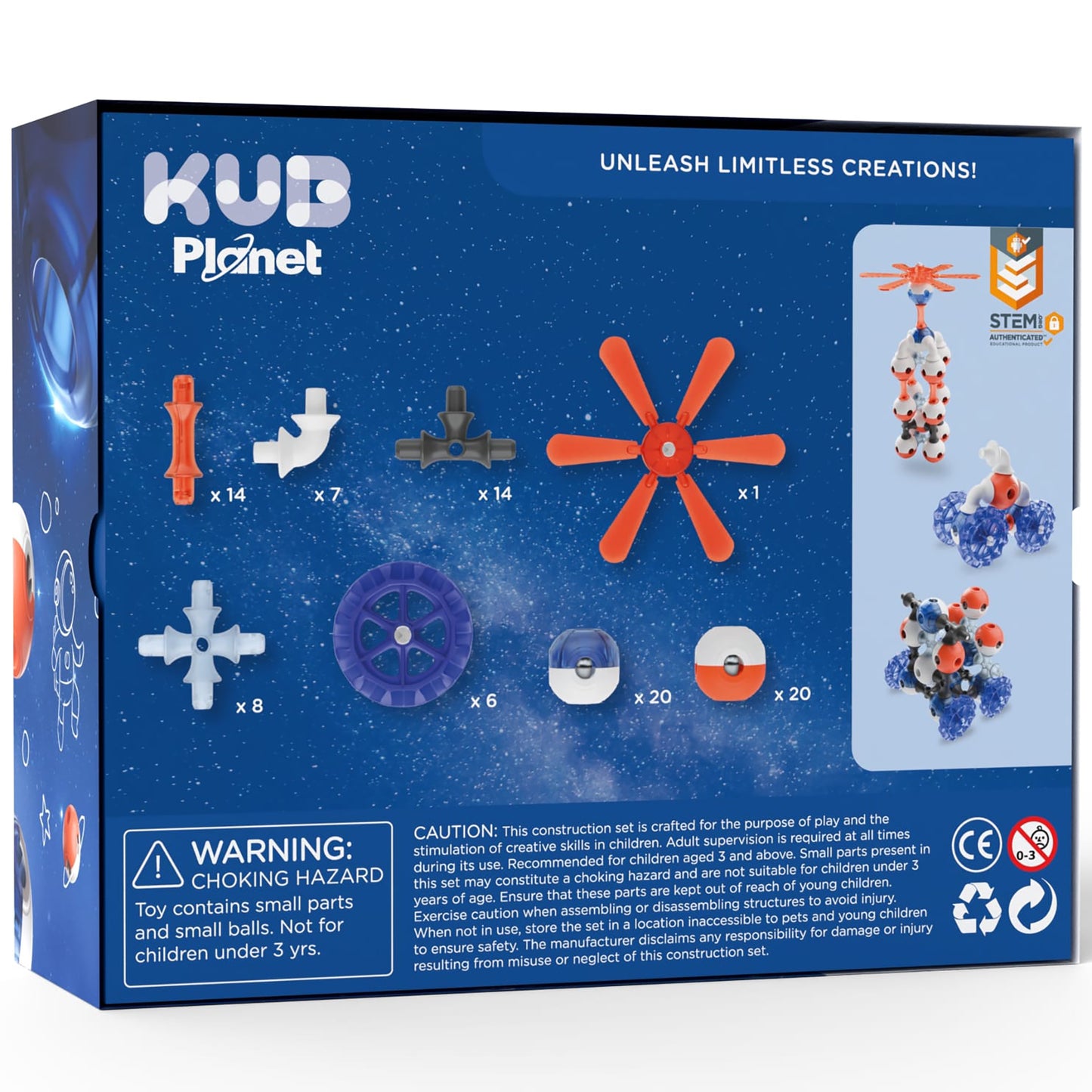 KUB Planet magnetic building set with 90 pieces in navy and orange, featuring space-themed construction blocks and co...