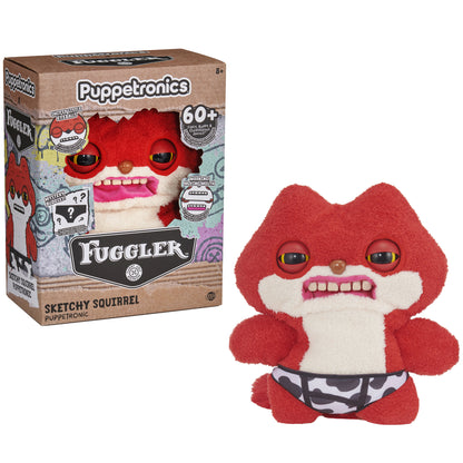 Fugglers Sketchy Squirrel red plush toy with moving mouth and eyes, Puppetronic interactive puppet