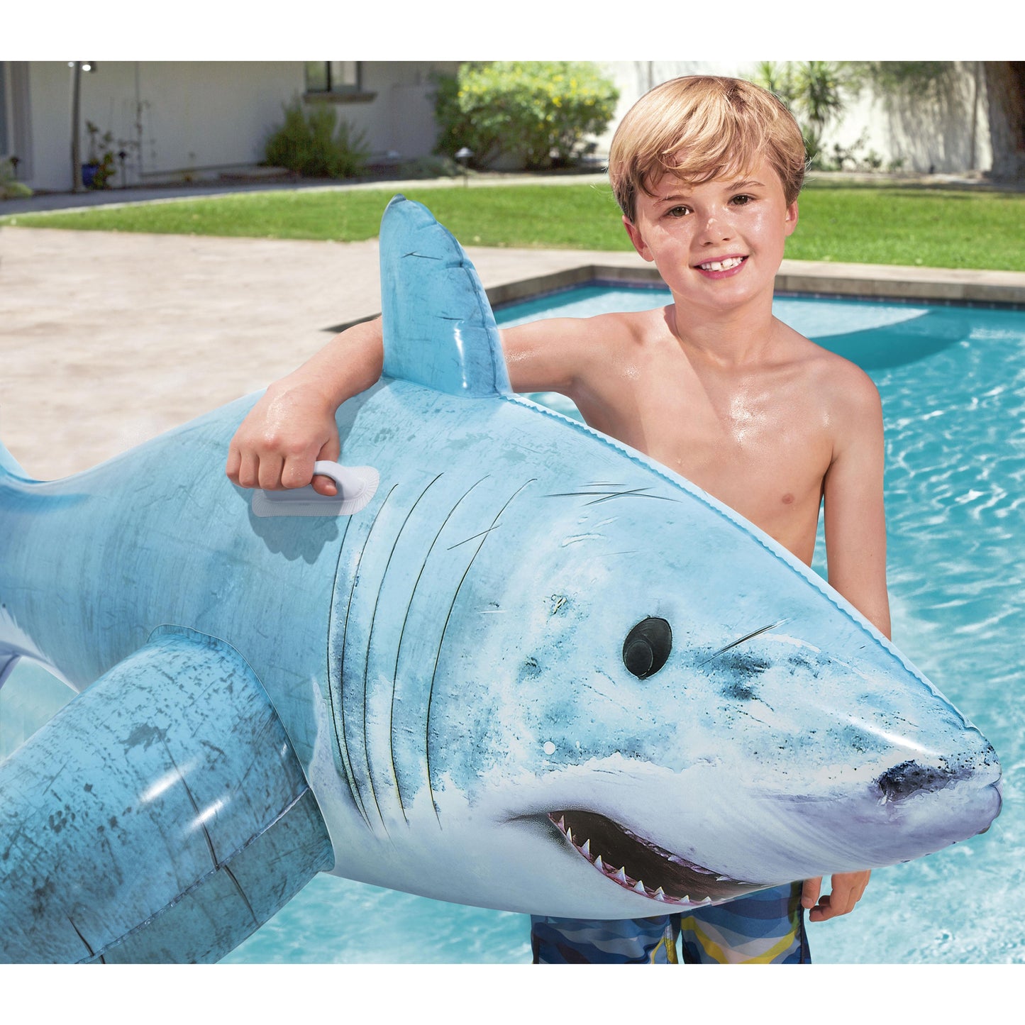H2OGO! Realistic Shark Ride-On – 72" Inflatable Pool Float with Handles