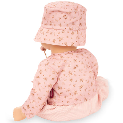 Gotz Cookie Flowers Millefleur 19 inch baby doll in pink floral outfit with matching bucket hat