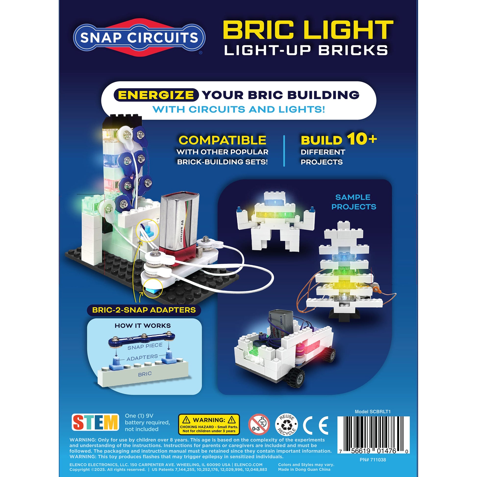 Snap Circuits BRIC Light electrical building set with LED bricks and sample projects