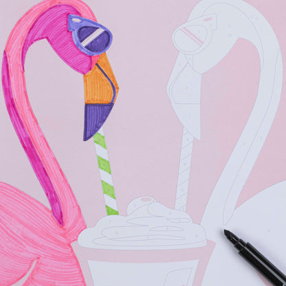 Vivid By Brea Reese Queen Of Hearts Color By Number Marker Pad with pink flamingo design