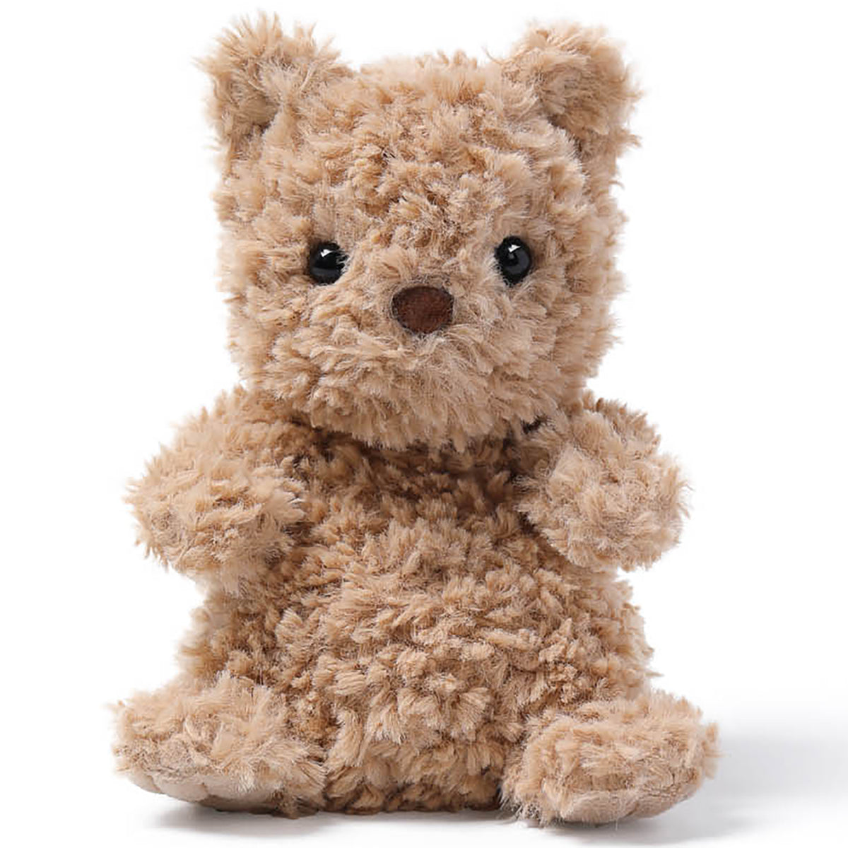 Lazy Mini Comfort Bear 6" plush in tan, sitting upright with black eyes and brown nose
